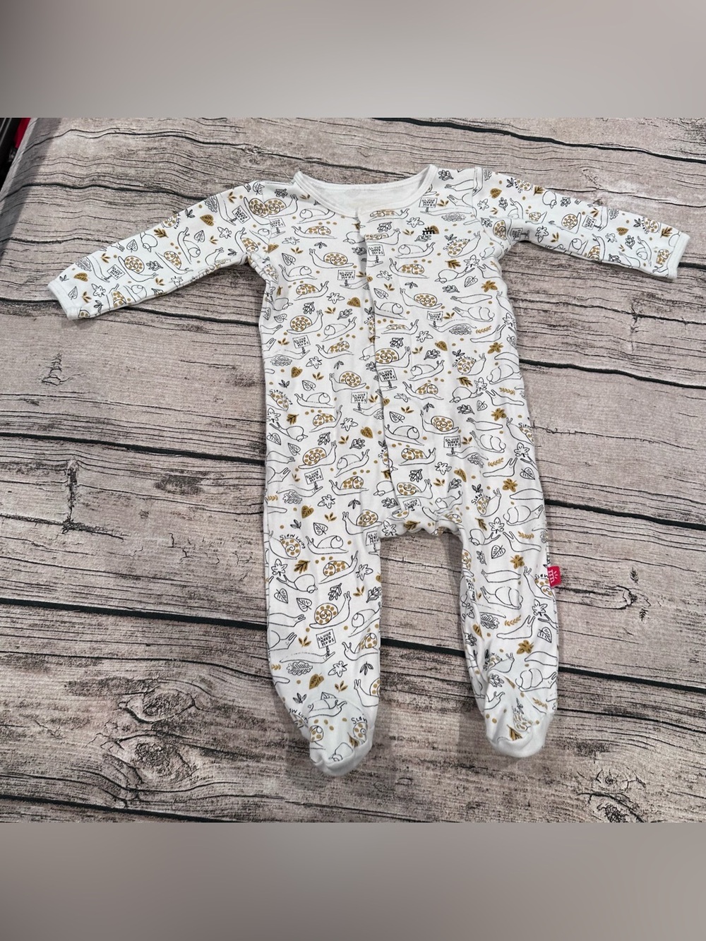 Magnetic Me White Cotton Footed One-Piece Gray Snail & Slug Print Unisex 3-6